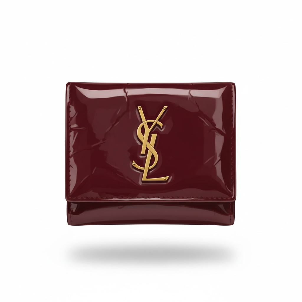 Yves Saint Laurent Burgundy Patent Leather Compact Wallet 🍷✨
