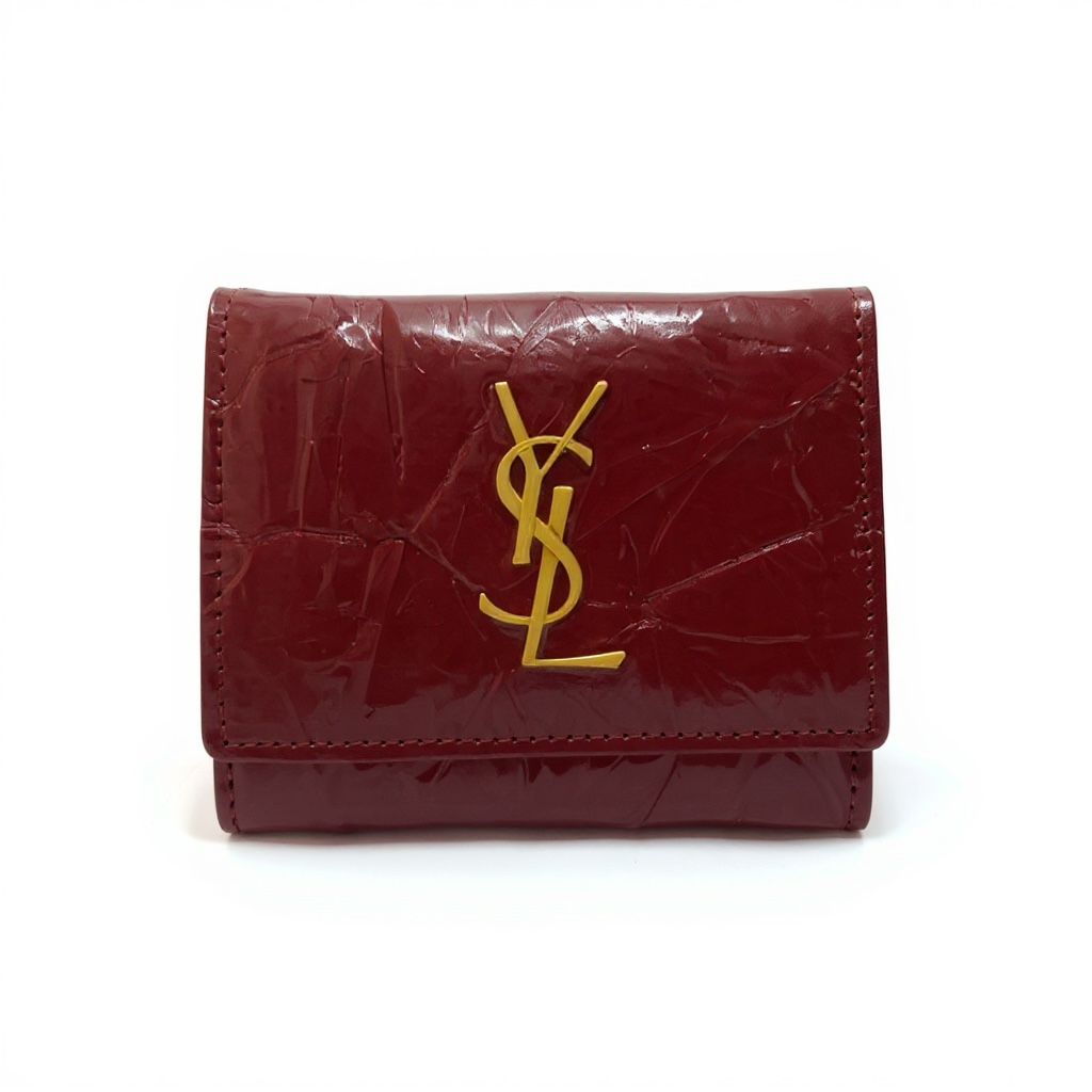 Yves Saint Laurent Burgundy Patent Leather Compact Wallet 🍷✨