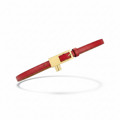 Hermès Red Leather Slim Belt with Gold Padlock 🔴✨