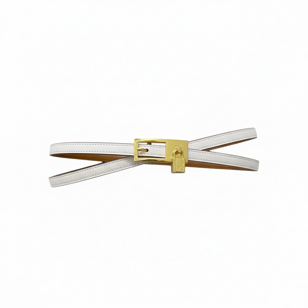 Hermès White Slim Leather Belt with Gold Padlock 🤍✨
