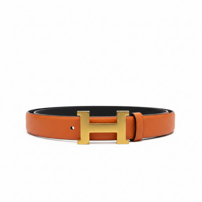Hermès Orange & Black Reversible Leather Belt with Gold H Buckle 🧡🖤✨