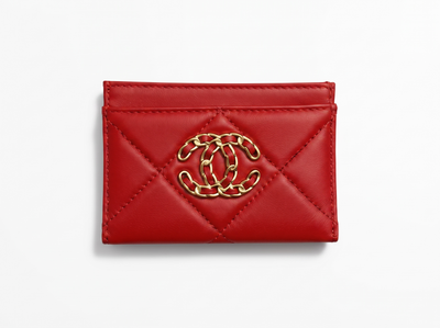 Chanel Red Quilted Card Holder with Gold Chain CC Logo ❤️✨