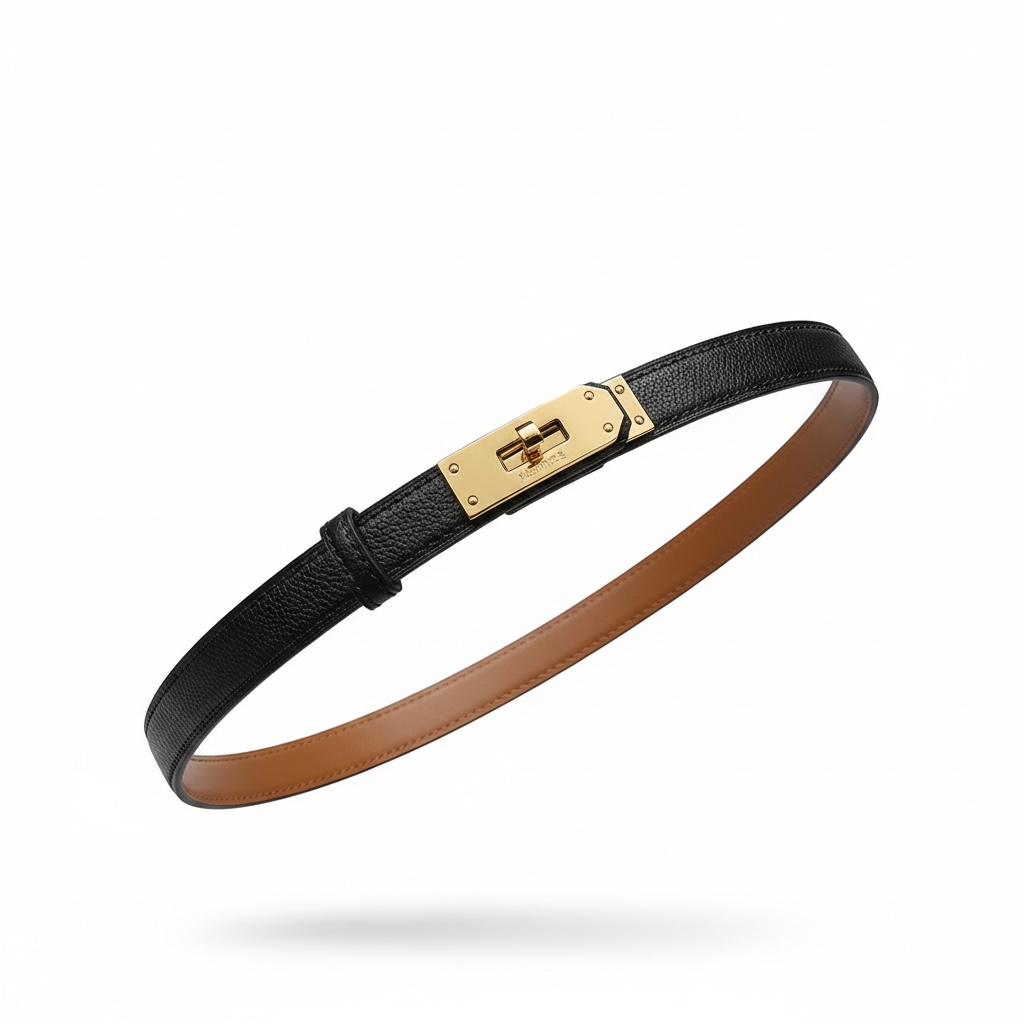 Hermès Reversible Black & Tan Leather Belt with Gold Turnlock Buckle