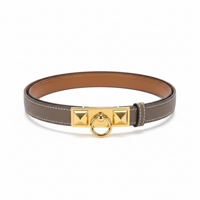Hermès Leather Belt with Gold Ring & Pyramid Stud Buckle