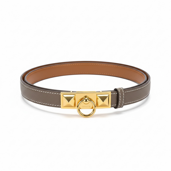 Hermès Leather Belt with Gold Ring & Pyramid Stud Buckle