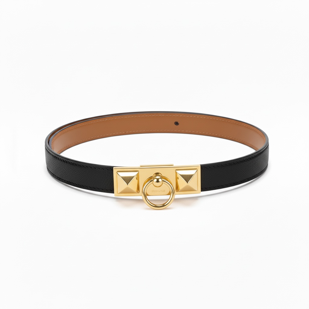 Hermès Black Leather Belt with Ring & Stud Hardware