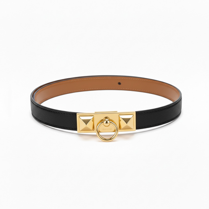 Hermès Black Leather Belt with Ring & Stud Hardware