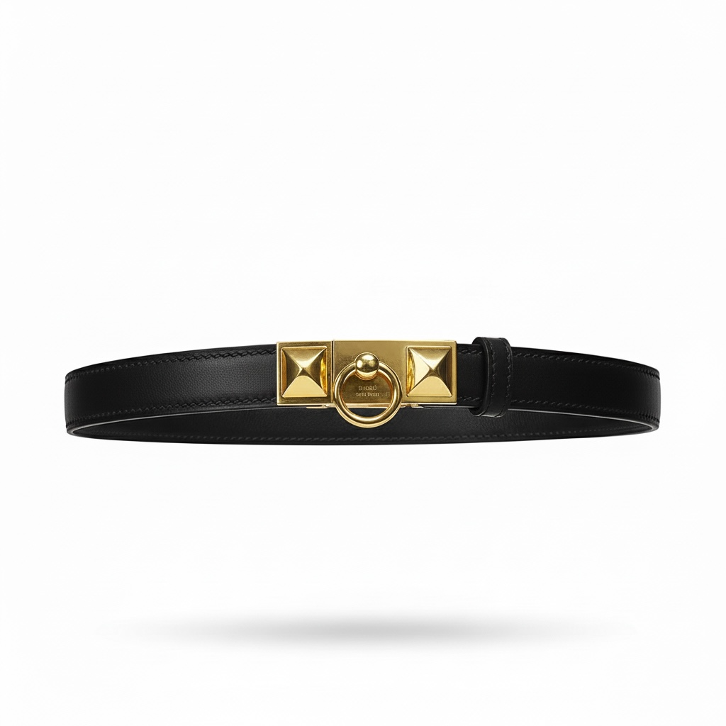 Hermès Black Leather Belt with Ring & Stud Hardware