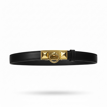 Hermès Black Leather Belt with Ring & Stud Hardware