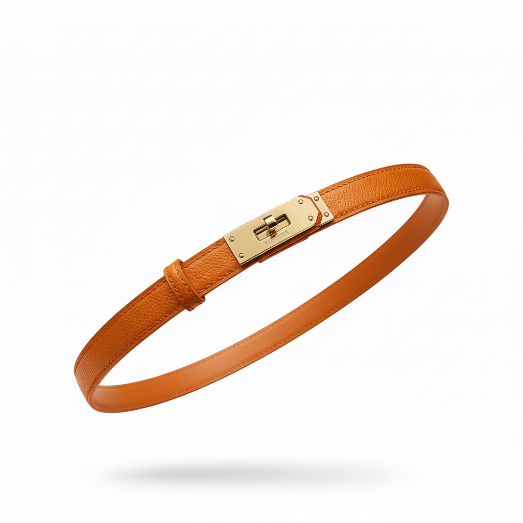 Hermès  orange Gold Hardware Slim Leather Belt ✨
