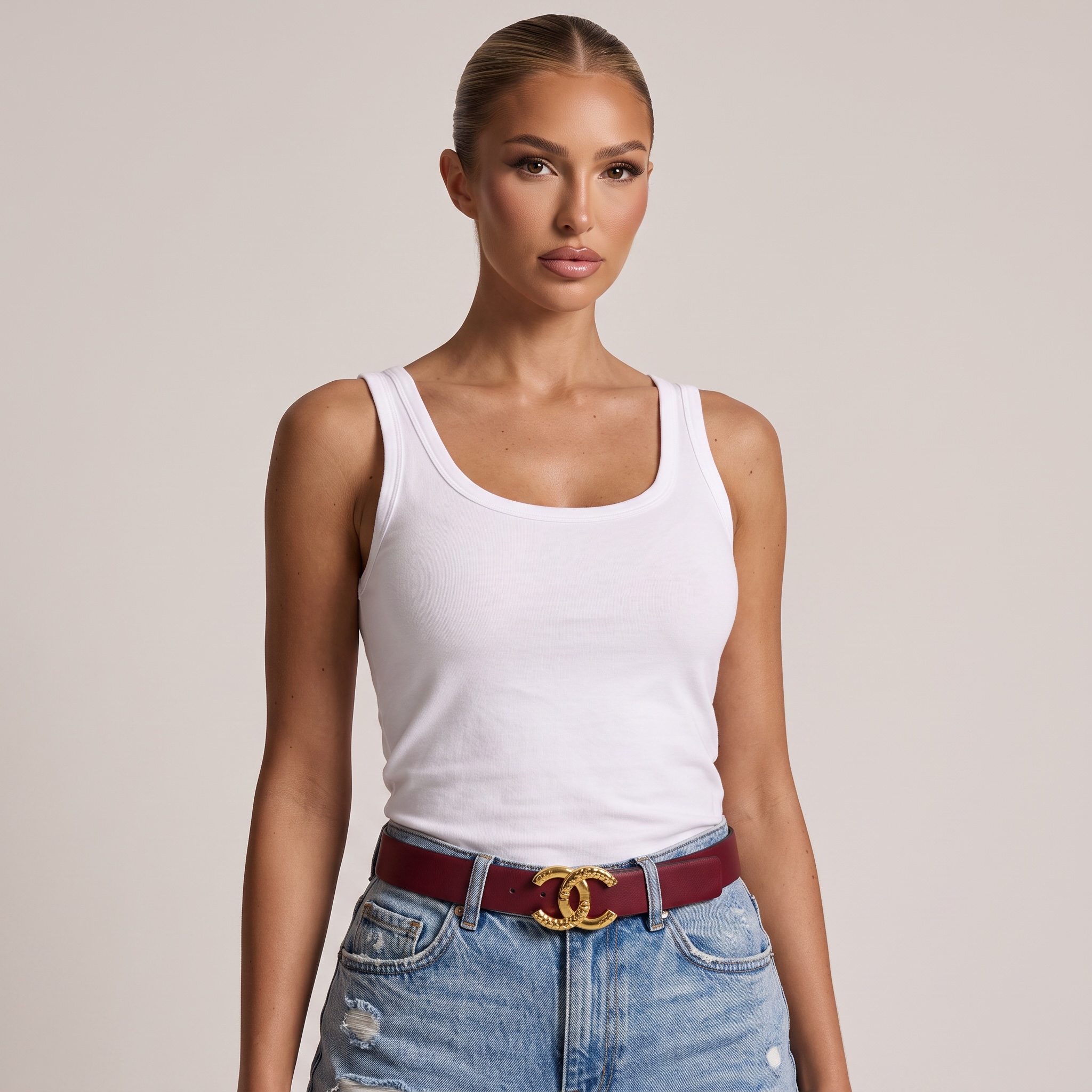 Chanel CC Logo Leather Belt – Burgundy Gold Statement Buckle ✨🍷