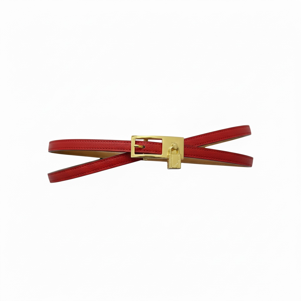 Hermès Red Leather Slim Belt with Gold Lock Buckle ❤️✨
