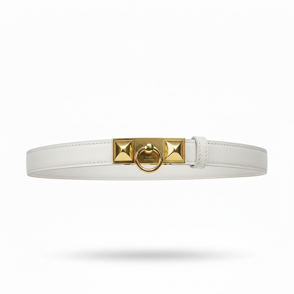 Hermès White Leather Slim Belt with Gold Ring Buckle 🤍✨