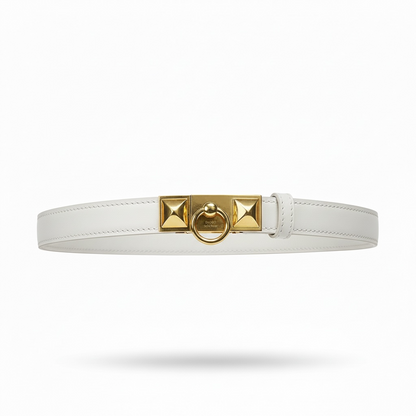 Hermès White Leather Slim Belt with Gold Ring Buckle 🤍✨