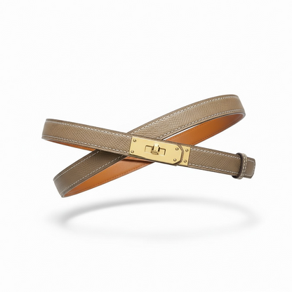 Hermès Taupe Leather Slim Belt with Gold Turn-Lock ✨🤎