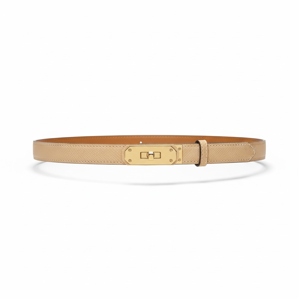 Hermès Beige Leather Slim Belt with Gold Turn-Lock ✨🤍