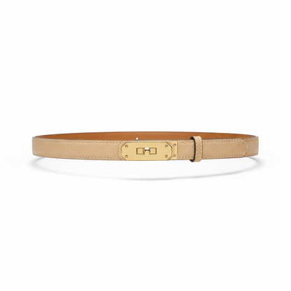 Hermès Beige Leather Slim Belt with Gold Turn-Lock ✨🤍