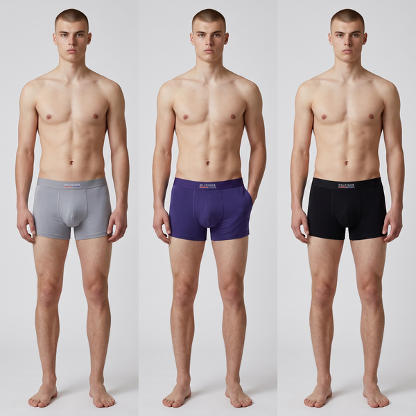 Tommy Hilfiger Cotton Boxer Briefs – 3-Pack (Grey, Purple & Black)