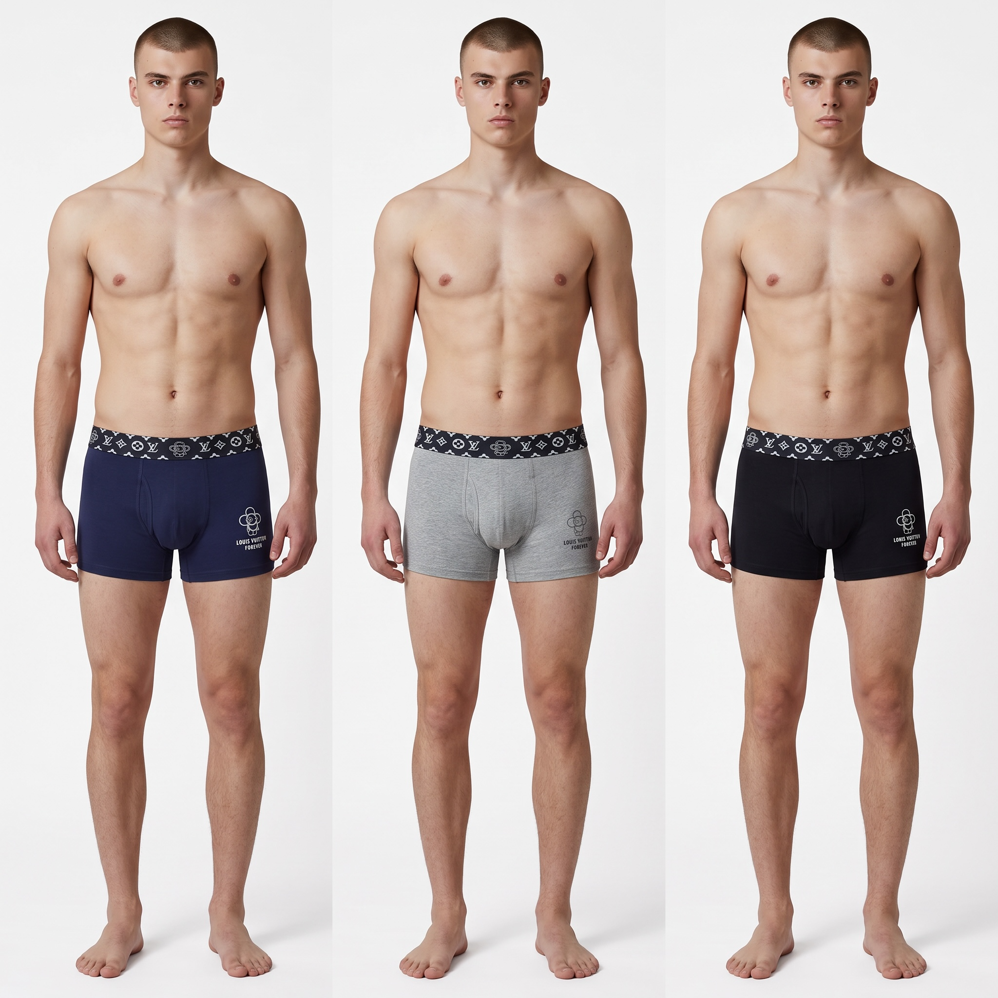 Louis Vuitton Forever Boxer Shorts – 3 Pack (Navy, Grey & Black)