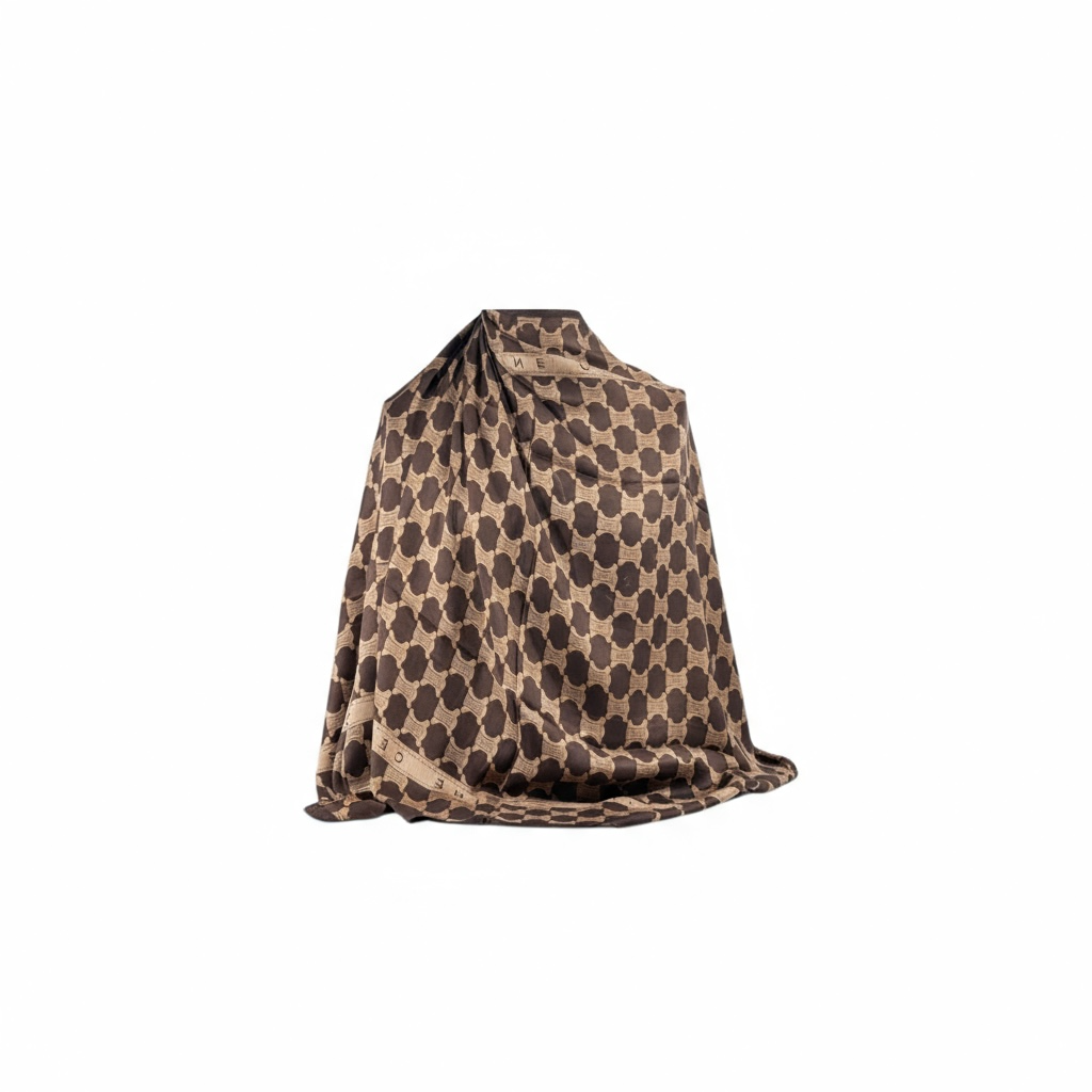 🤎 Celine Triomphe Silk Scarf – Dark Brown & Beige Timeless Elegance ✨