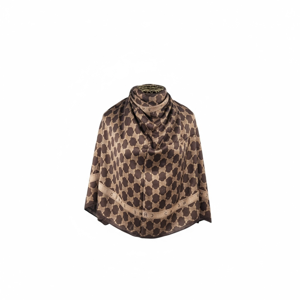 🤎 Celine Triomphe Silk Scarf – Dark Brown & Beige Timeless Elegance ✨