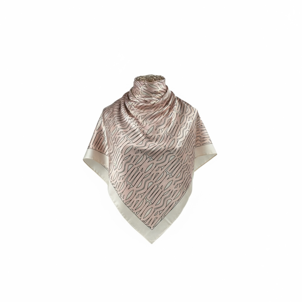 🌸 Dior Blush Pink Script Silk Scarf – Modern Elegance ✨