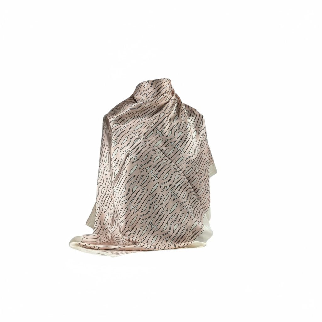 🌸 Dior Blush Pink Script Silk Scarf – Modern Elegance ✨
