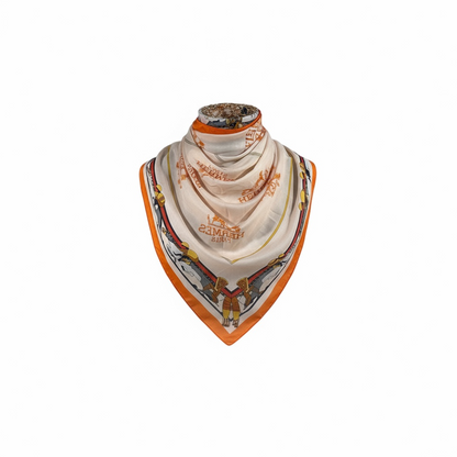 🤍🧡 Hermès Paris Silk Scarf – Ivory with Orange Accents ✨