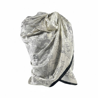 🖤 Chanel Monochrome Silk Scarf – Ivory & Black Elegance ✨