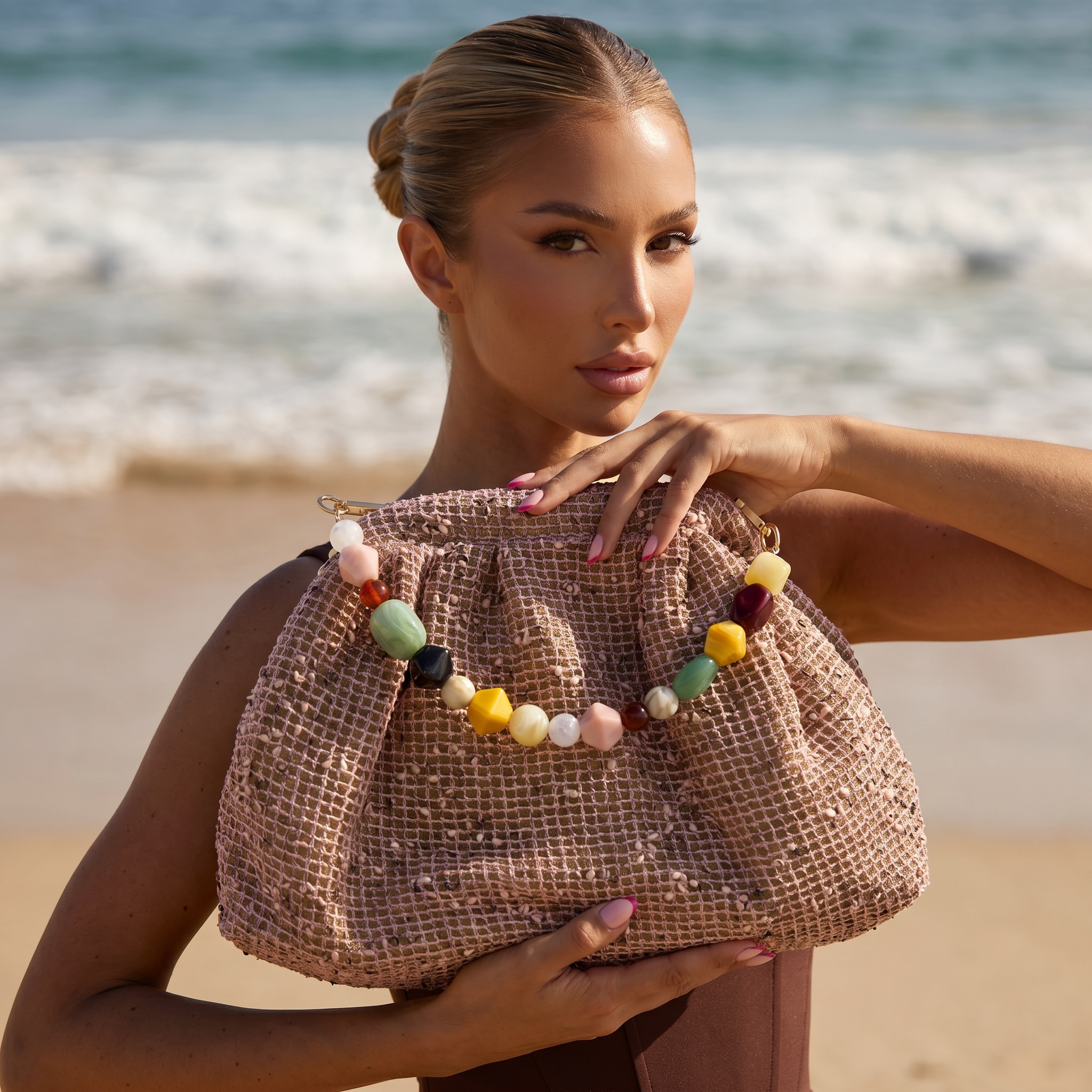 ✨ Crystal Beaded Evening Clutch – Blush Pink Edition ✨