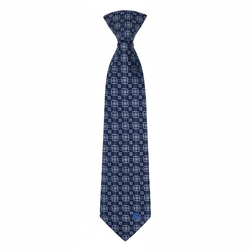 🔷 Burberry Luxury Silk Tie – Navy Blue Geometric Pattern 👔💼 | Designer Men’s Necktie