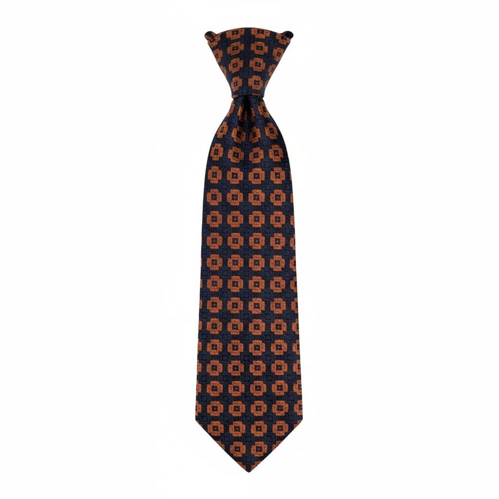 🟠 Burberry Luxury Silk Tie – Orange & Navy Geometric Pattern 👔✨ | Designer Men’s Necktie