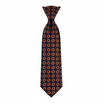 🟠 Burberry Luxury Silk Tie – Orange & Navy Geometric Pattern 👔✨ | Designer Men’s Necktie
