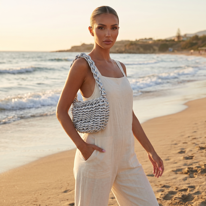 ✨ Silver Handwoven Shoulder Bag – Modern Luxury Collection ✨