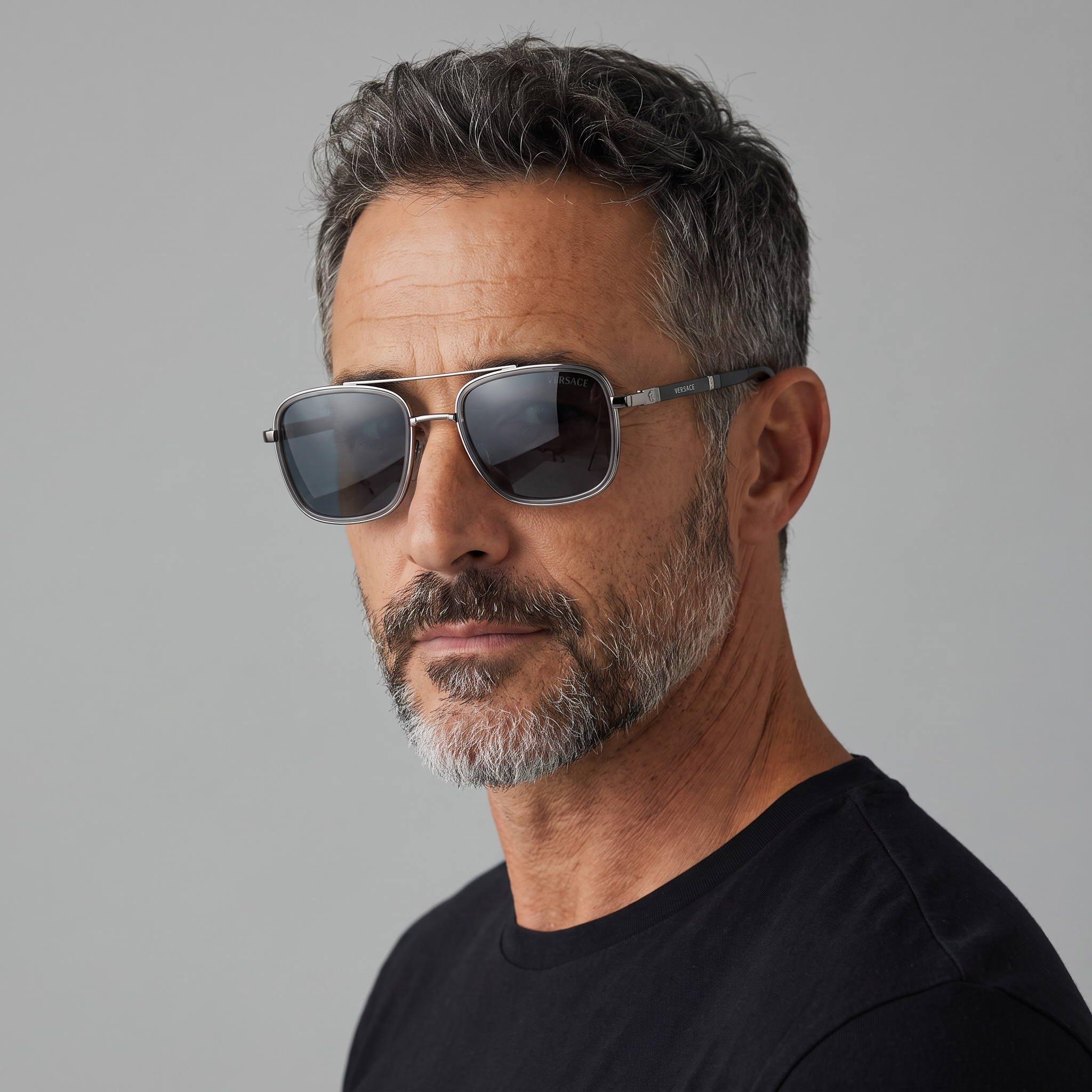🕶️ Versace Double Bridge Aviator Sunglasses – Silver & Black Luxury Edition ✨
