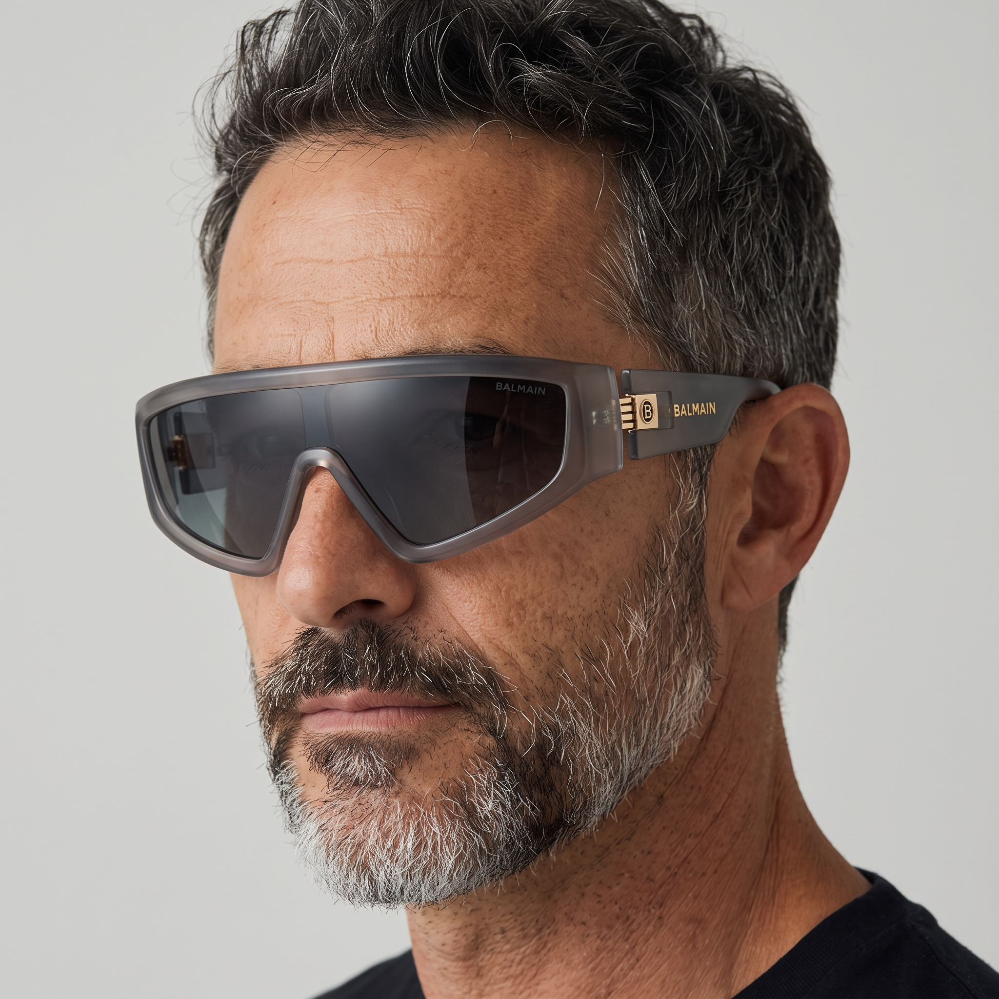 🕶️ Balmain Shield Visor Sunglasses – Smoke Grey Edition