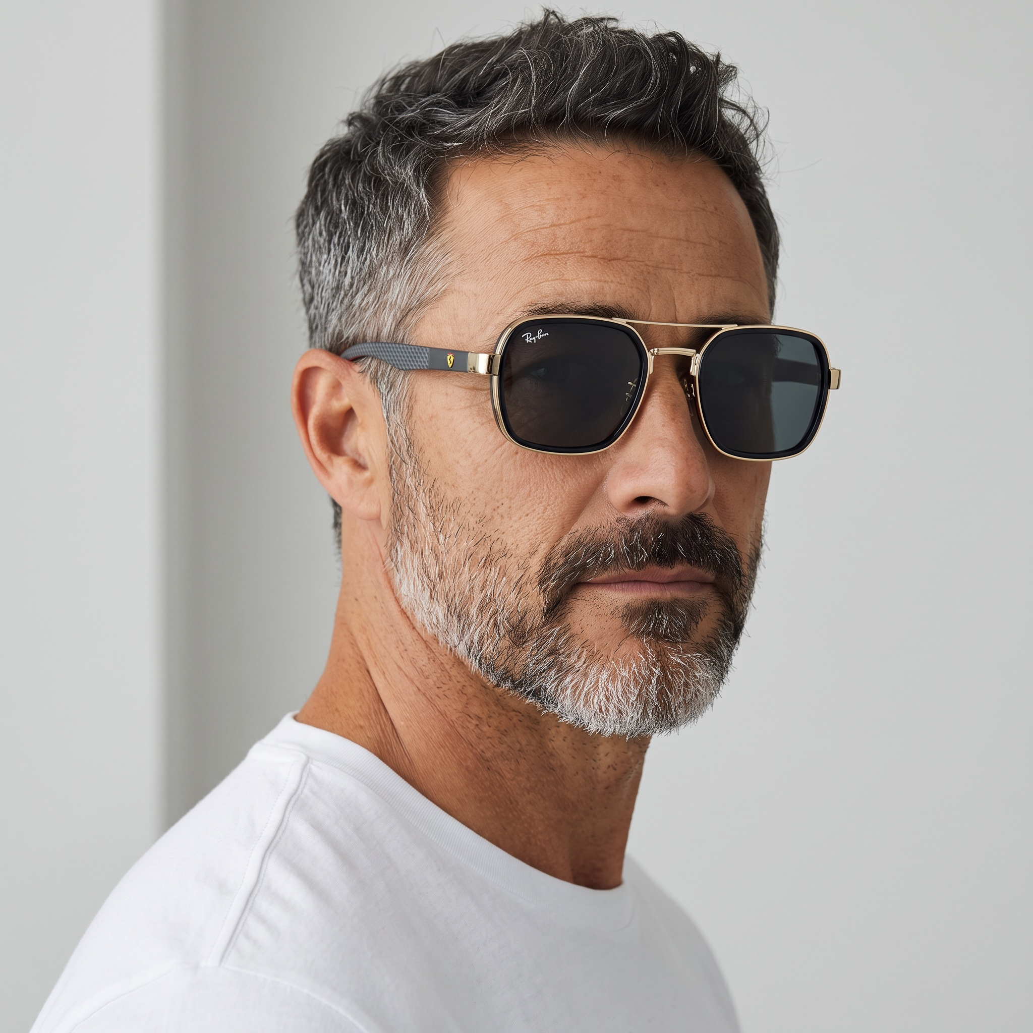 🕶️ Ray-Ban Ferrari Carbon Fiber Square Sunglasses – Black & Gold Racing Edition 🏎️✨