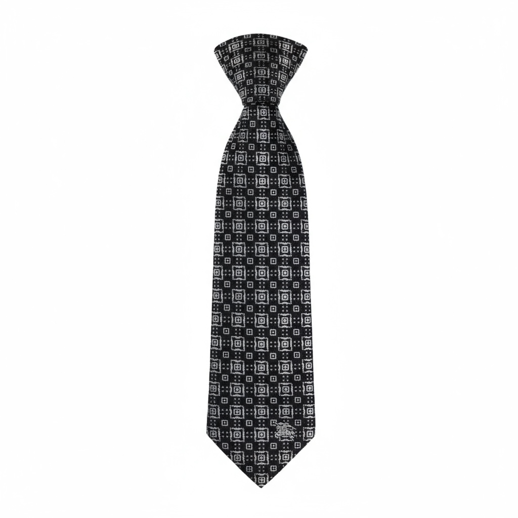 ⚫ Burberry Luxury Silk Tie – Black & White Geometric Pattern 👔💼 | Designer Men’s Necktie