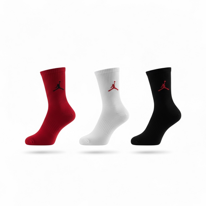 🏀 Jordan Jumpman Crew Socks Set – 6 Pairs (Red, White, Black) with Gift Box