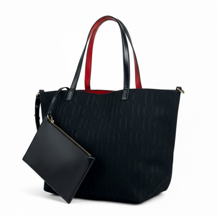 CH Carolina Herrera Black Tote Bag Set 🖤✨ | Monogram Design  Detachable Clutch