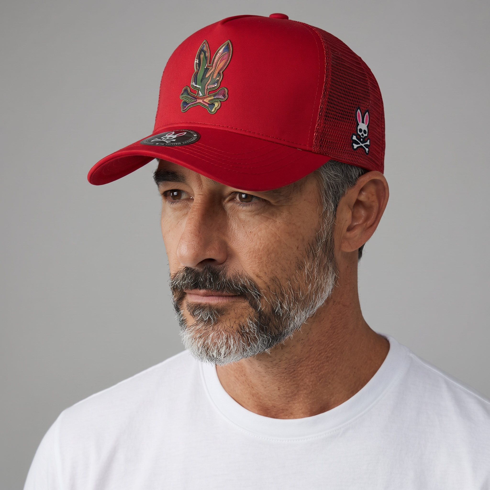 🧢 Psycho Bunny Red Mesh Trucker Cap – Signature Skull Logo