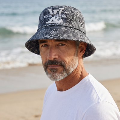 Louis Vuitton Distressed Denim Monogram Bucket Hat – Oversized LV Logo