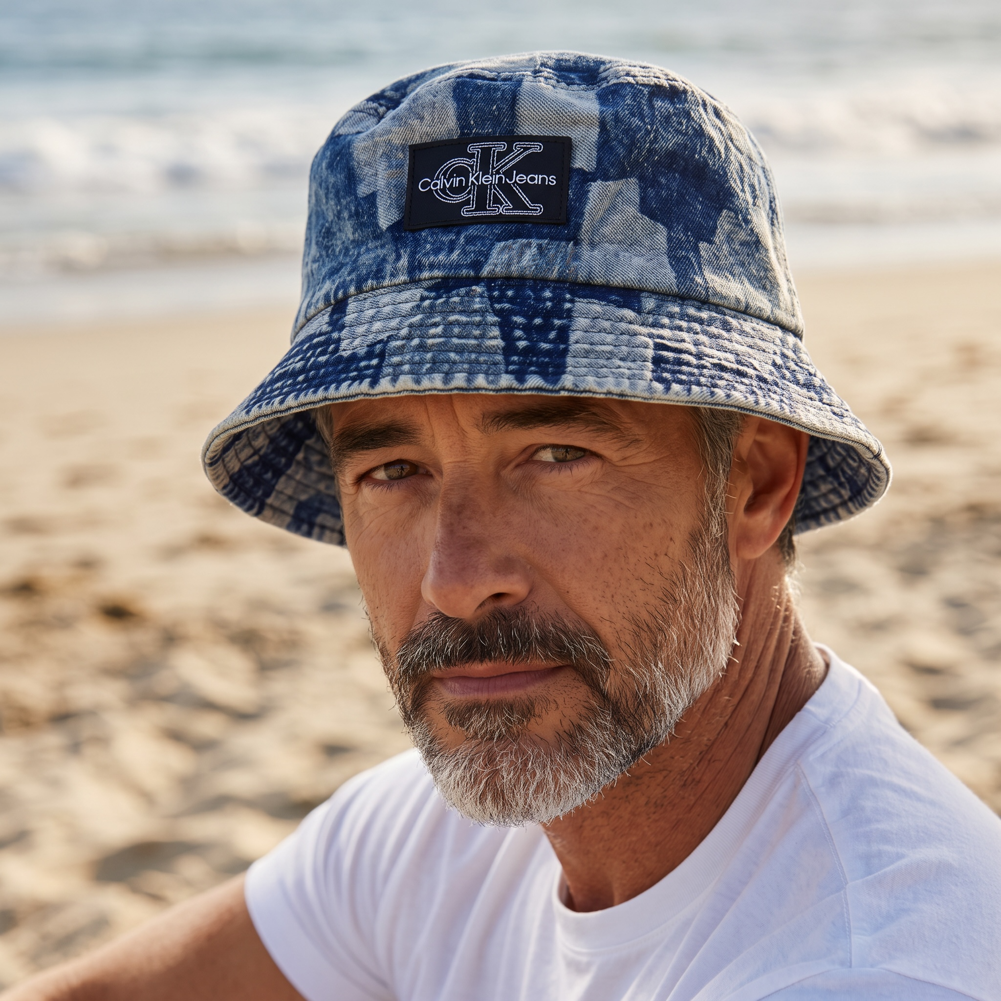 Calvin Klein Jeans Patchwork Denim Bucket Hat – Blue Tie-Dye Look