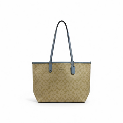 Coach Double-Face Tote Bag 👜💙🤍 | Reversible Beige Monogram & Powder Blue • 2-in-1 Luxury Tote
