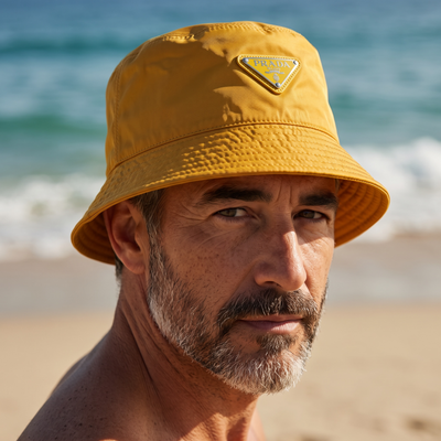 Prada Re-Nylon Bucket Hat – Golden Yellow ☀️
