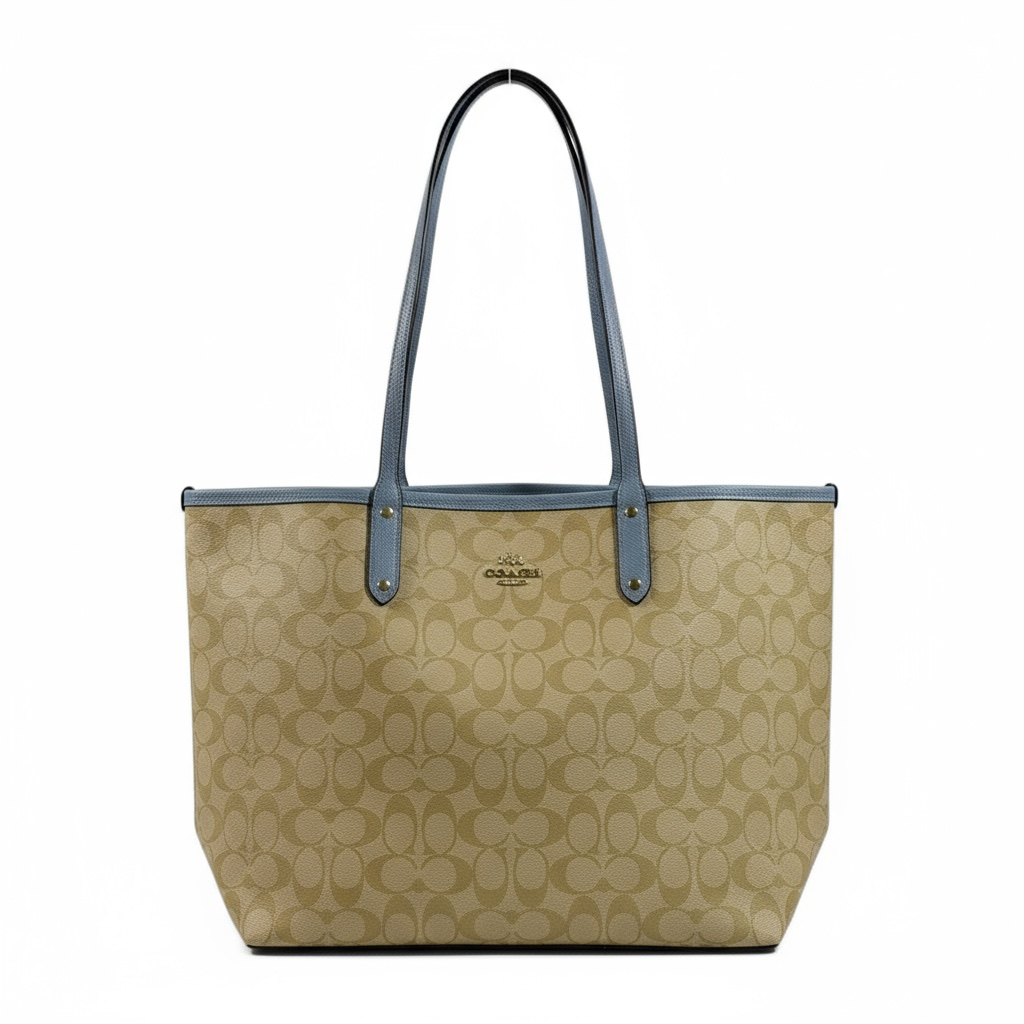Coach Double-Face Tote Bag 👜💙🤍 | Reversible Beige Monogram & Powder Blue • 2-in-1 Luxury Tote