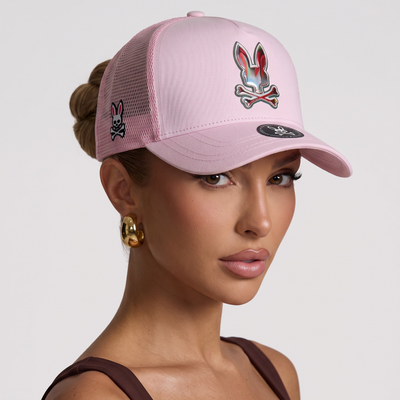 🧢 Psycho Bunny Pink Trucker Cap – Signature Skull Edition 💗🐰💀
