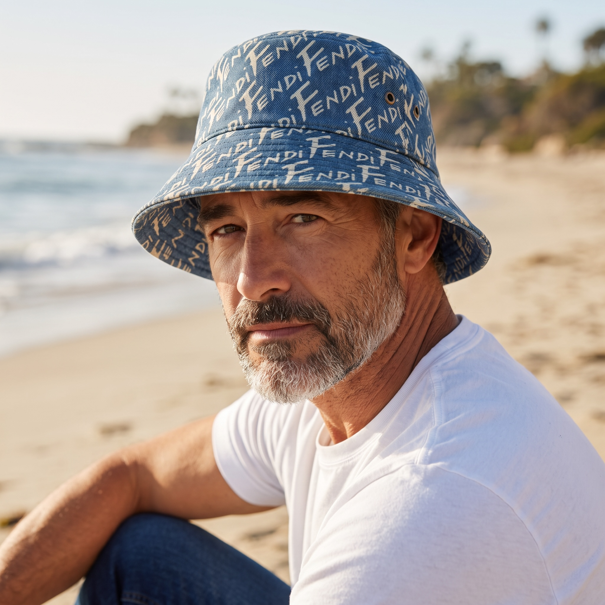 Fendi All-Over Logo Bucket Hat – Blue Denim Monogram