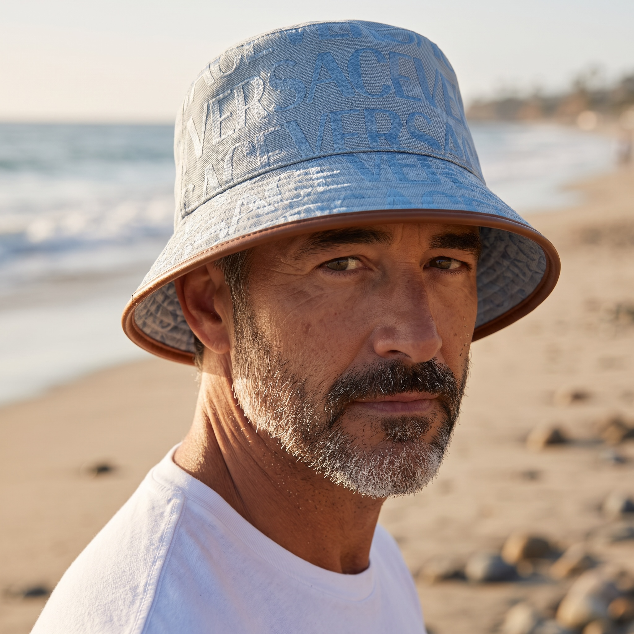 Versace Monogram Denim Bucket Hat – Blue Luxe Edition 💙🧢