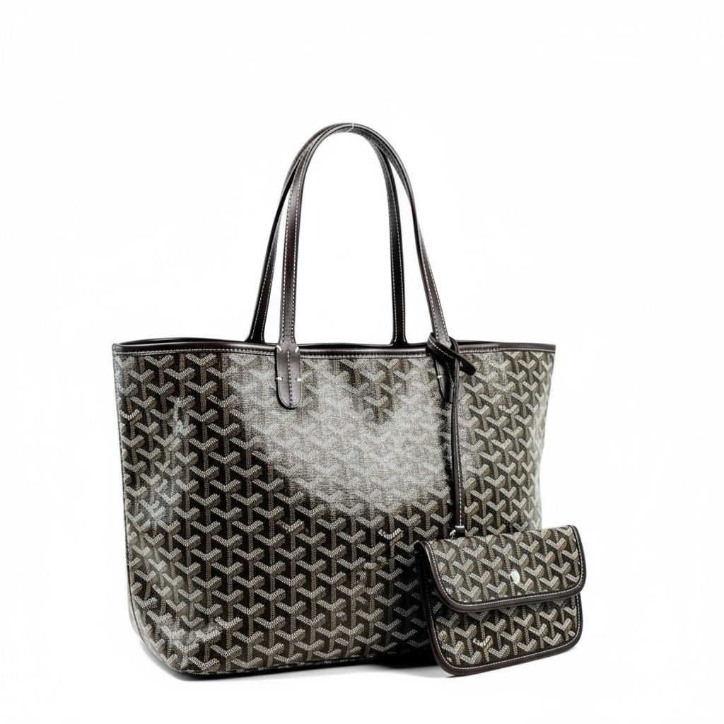 Goyard Tote Bag 🖤✨ | Classic Brown • Signature Chevron Pattern • Matching Pouch